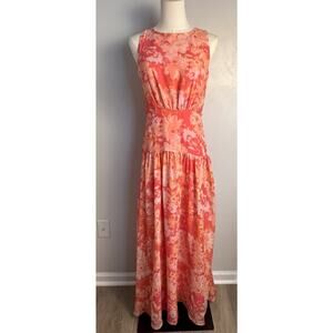 Julian Taylor Floral Maxi Dress Summer Wedding Guest Boho Party Pink Orange Sz 4